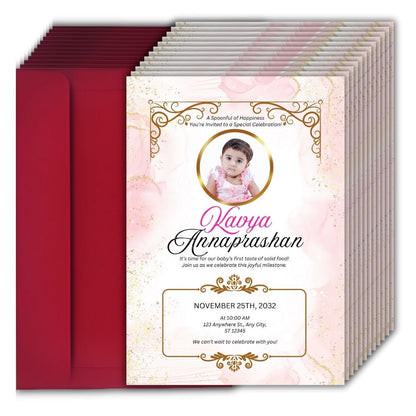 Customised Annaprashan Invitation Cards Pack of 12 , 5.8x8.3 Inch with Envelopes for Rice Ceremony