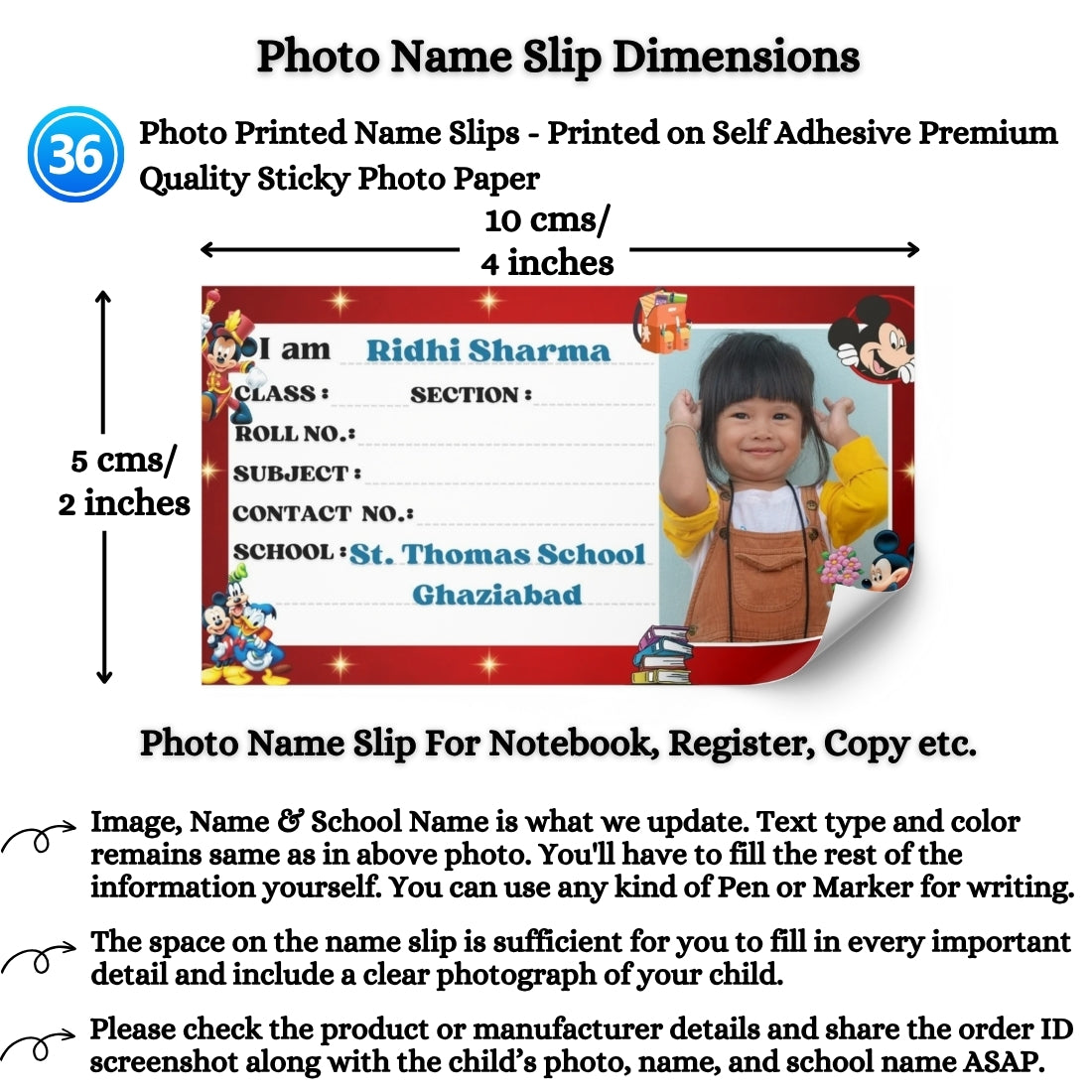 Kids Photo Name Slips Pack of 36