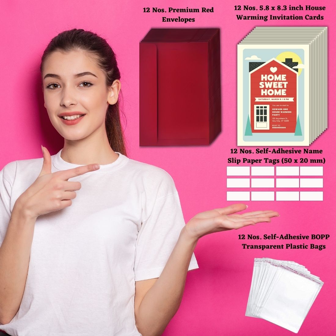 Customized Housewarming Invitation Cards, Pack of 12 Personalized 5.8x8.3 Inch with Premium Red Envelopes