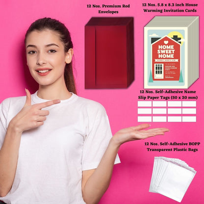 Customized Housewarming Invitation Cards, Pack of 12 Personalized 5.8x8.3 Inch with Premium Red Envelopes