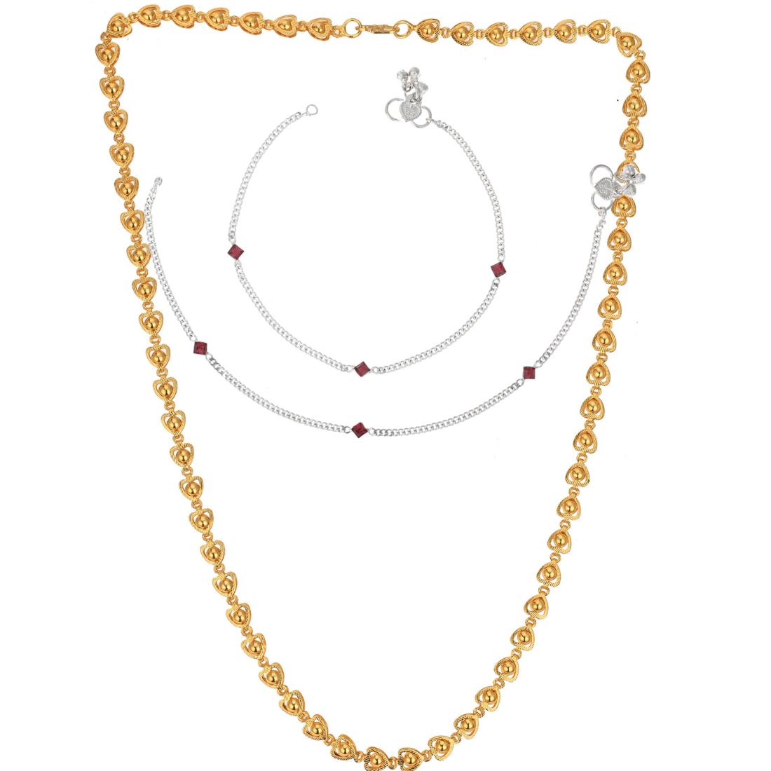 Silver Plated Anklets & 22 inch Gold Plated Chain
