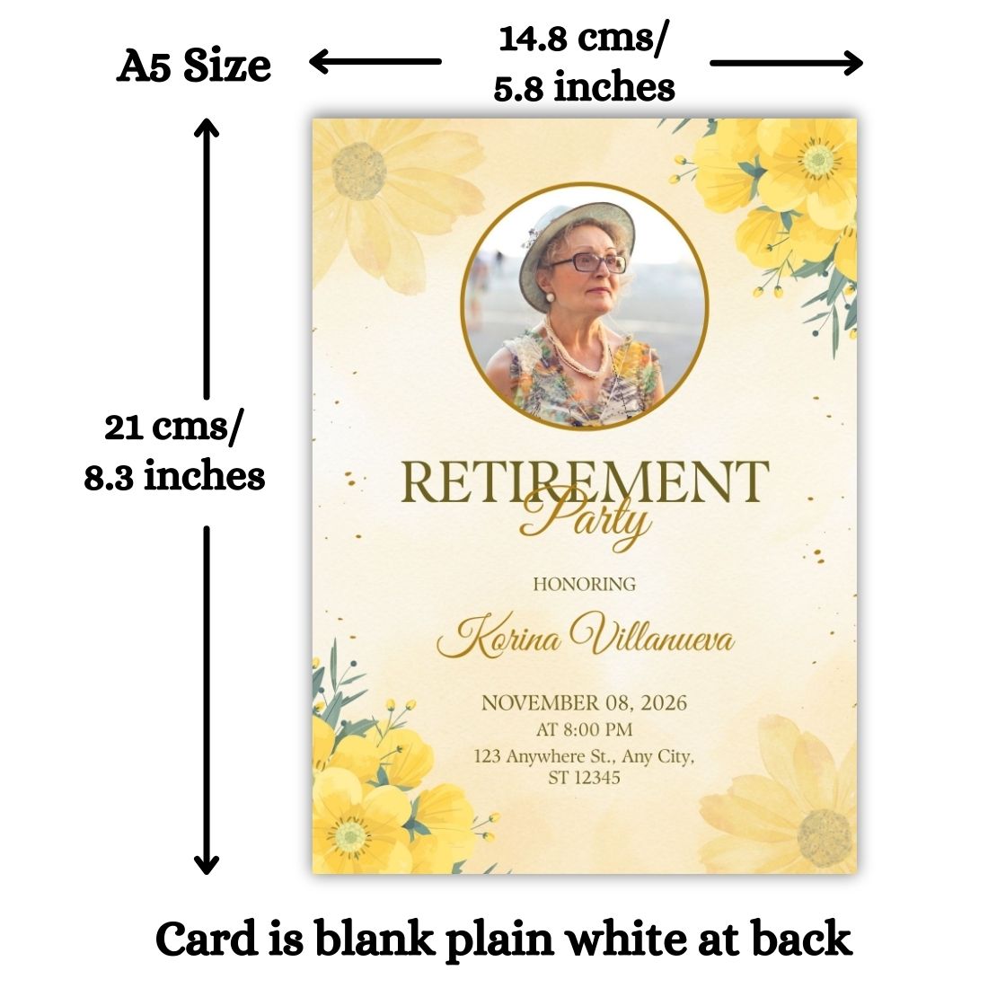 Customised Retirement Farewell Party Invitation Cards with Photo Pack of 12 with Envelopes