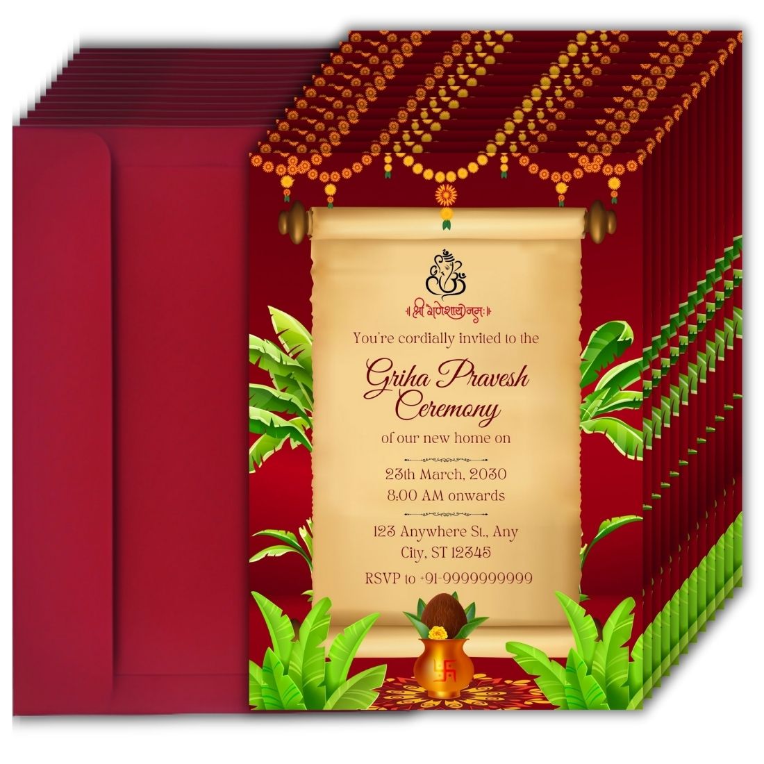 Customized Housewarming Invitation Cards, Pack of 12 Personalized 5.8x8.3 Inch with Premium Red Envelopes