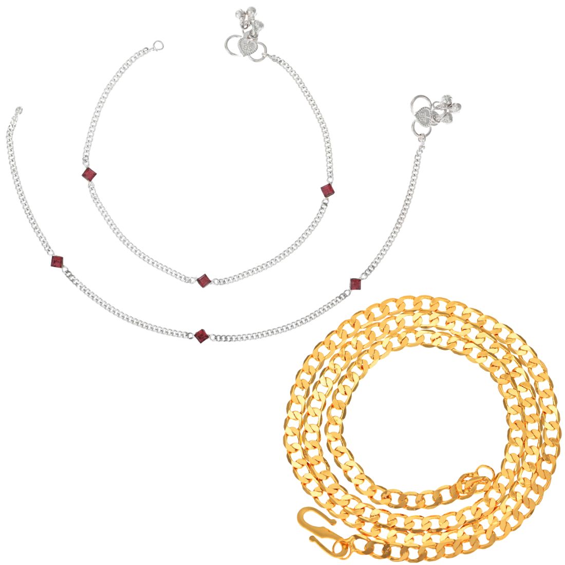 Silver Plated Anklets & 22 inch Gold Plated Chain