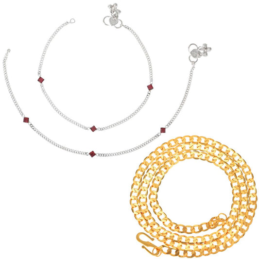 Silver Plated Anklets & 22 inch Gold Plated Chain