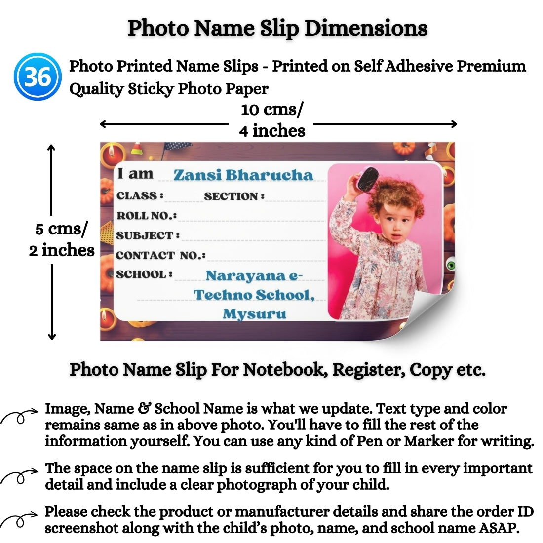 Kids Photo Name Slips Pack of 36