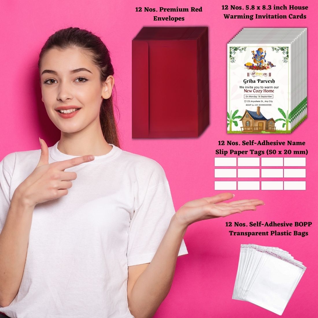 Customized Housewarming Invitation Cards, Pack of 12 Personalized 5.8x8.3 Inch with Premium Red Envelopes