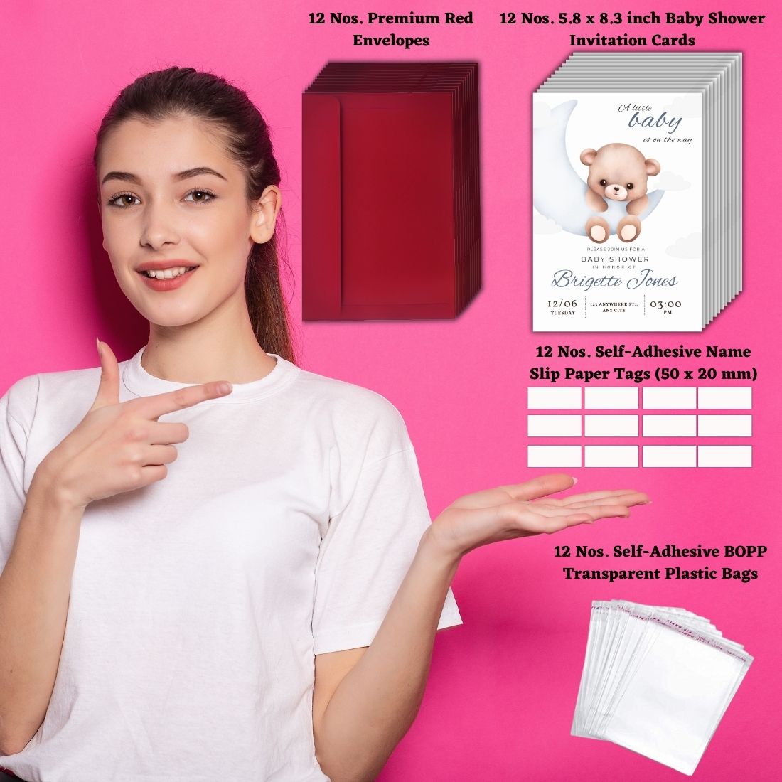 Customised Baby Shower Ceremony Invitation Cards Pack of 12 with Envelopes