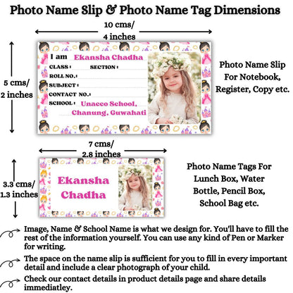 Kids Photo Name Slips & Tags | Pack of 63 | 36 Name Slips & 27 Tags