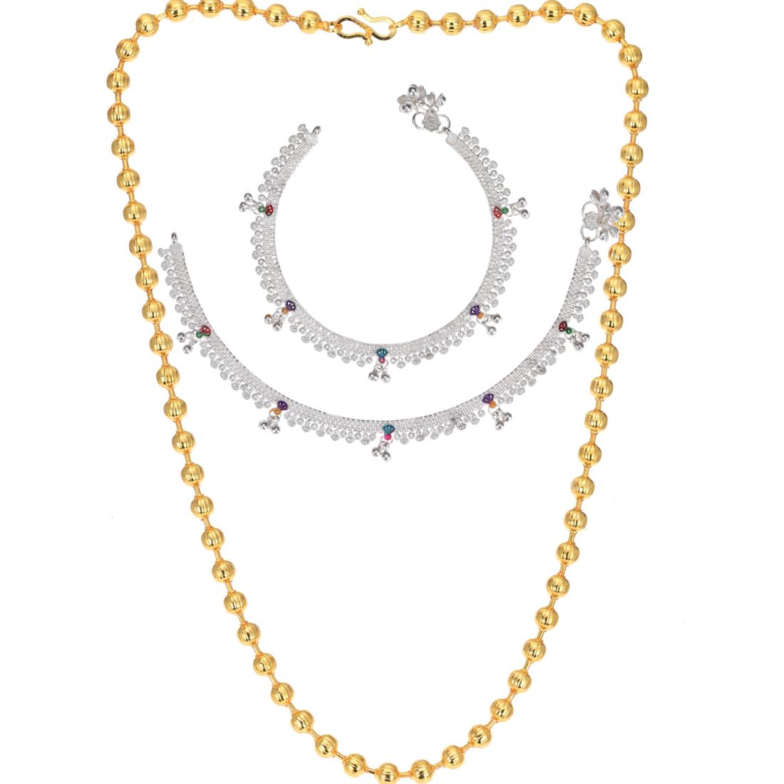 Silver Plated Anklets & 22 inch Gold Plated Chain