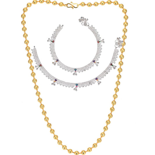 Silver Plated Anklets & 22 inch Gold Plated Chain