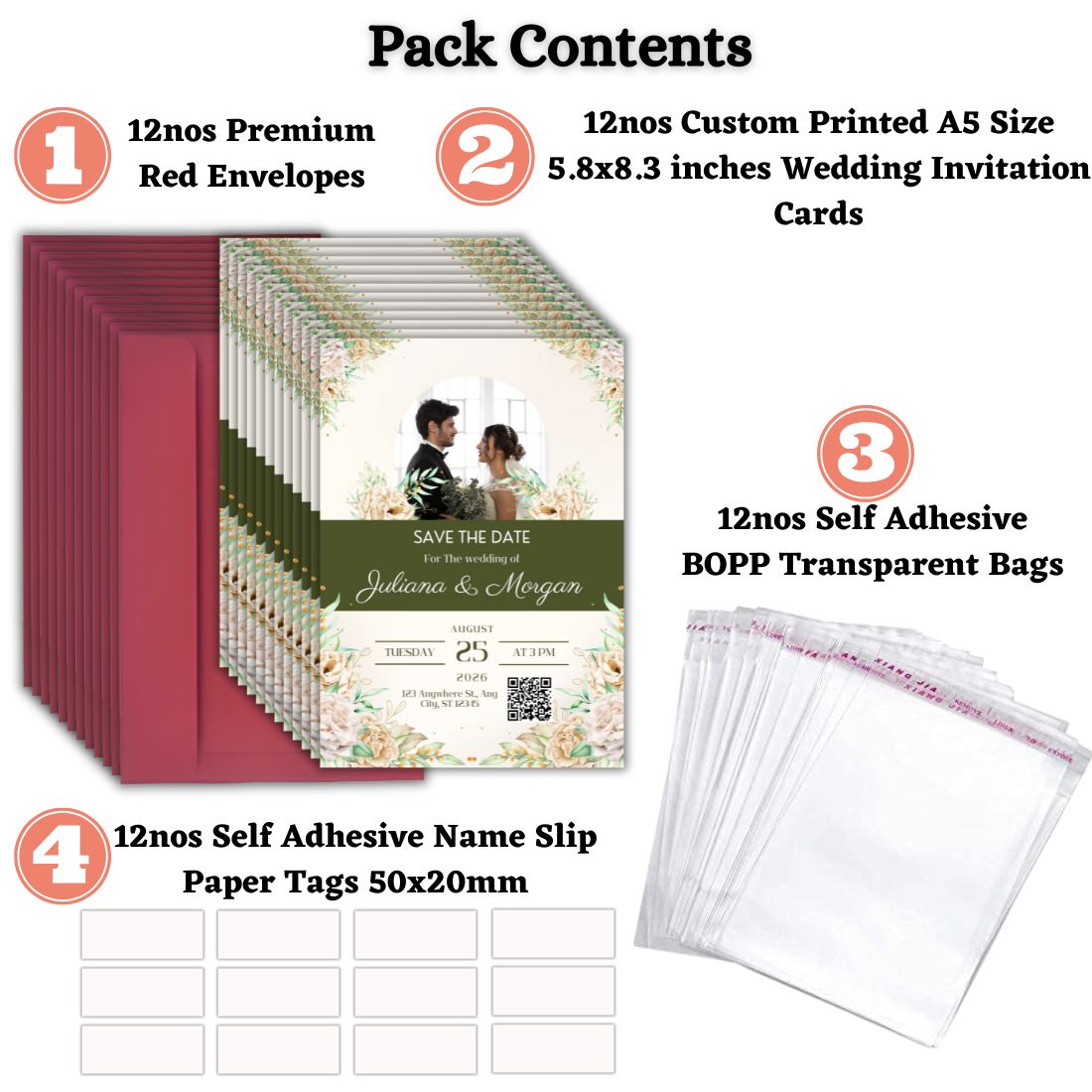 Custom Wedding Invitation Card with Couple Photo | Pack of 12 | One side Printed | Envelopes Included