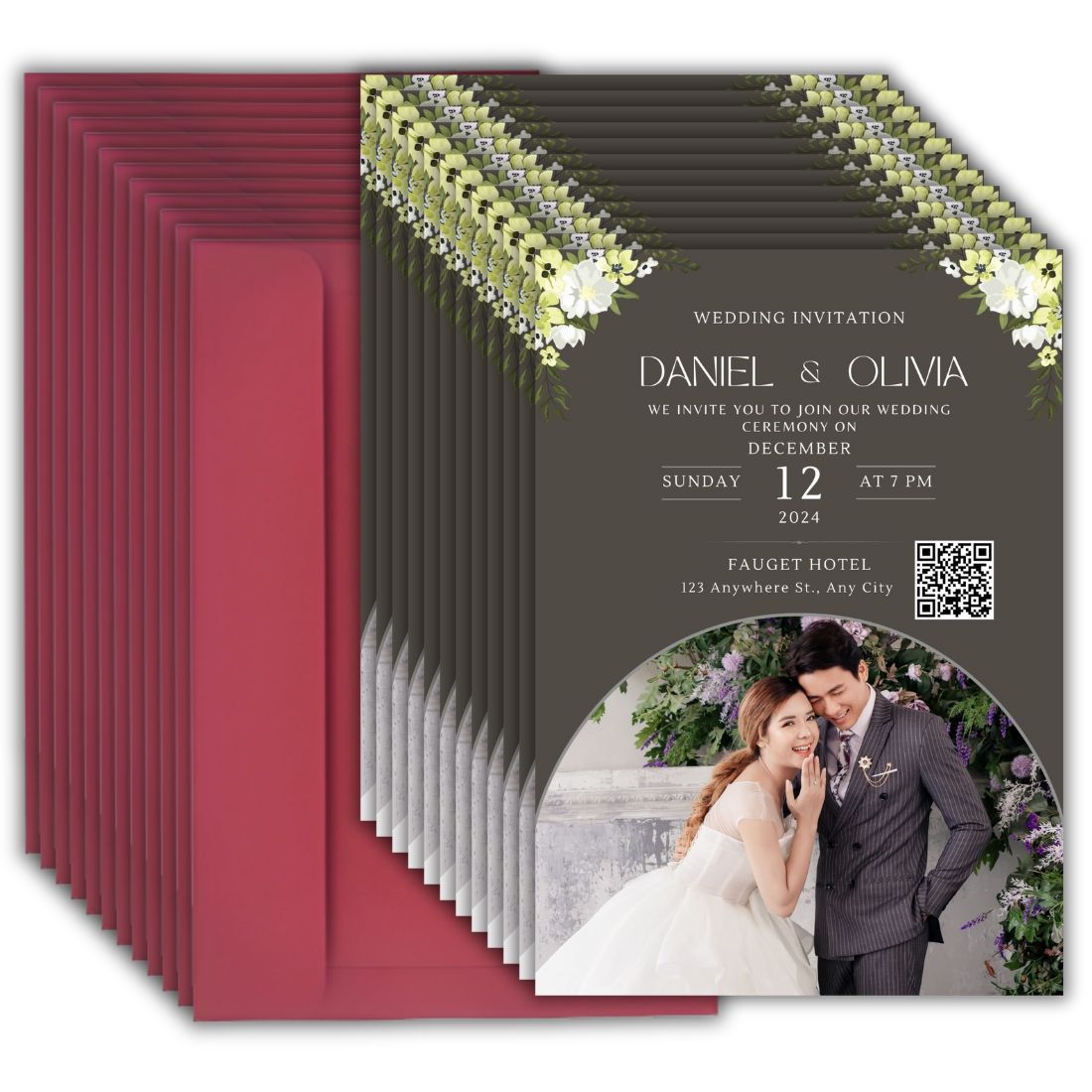 Custom Wedding Invitation Card with Couple Photo | Pack of 12 | One side Printed | Envelopes Included