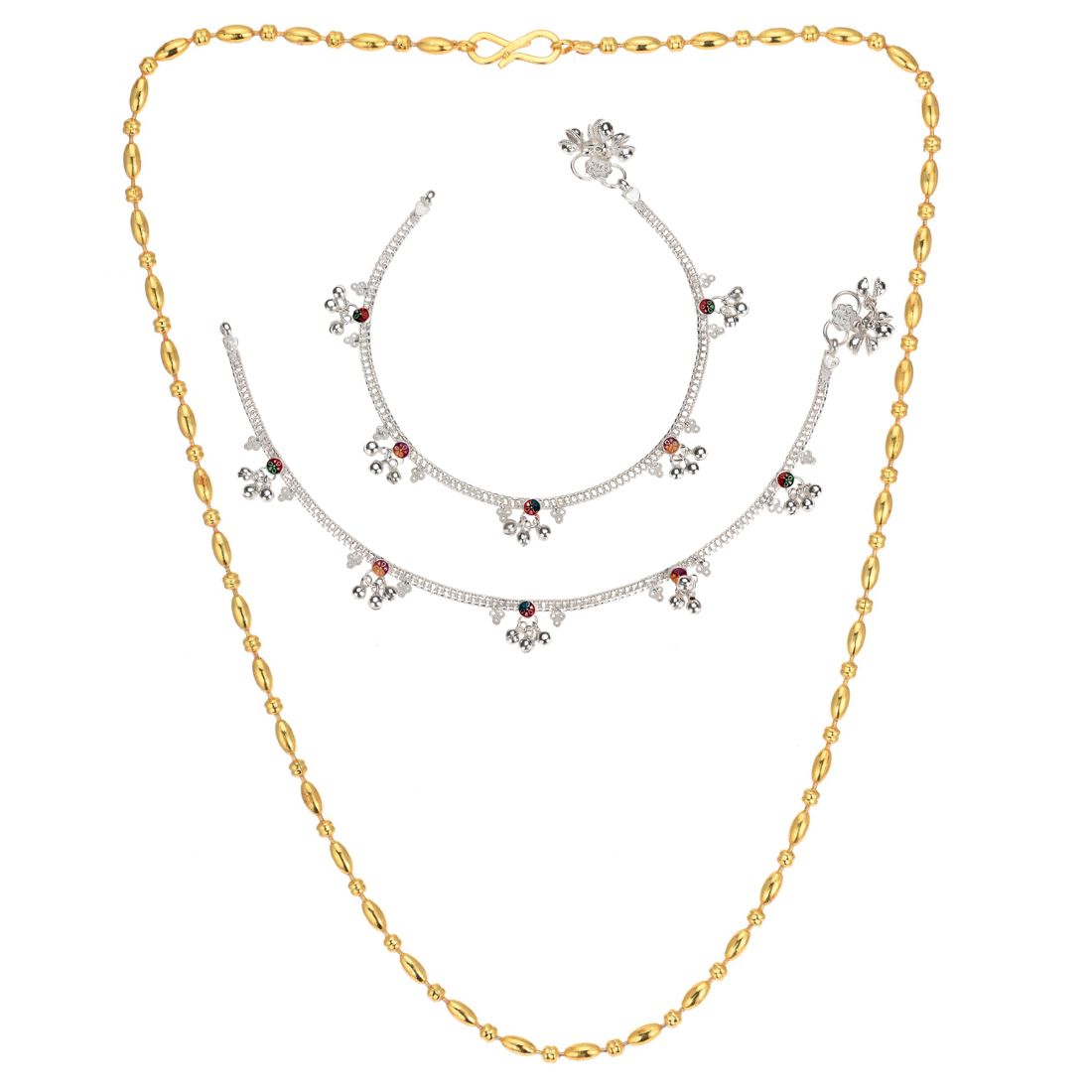 Silver Plated Anklets & 22 inch Gold Plated Chain