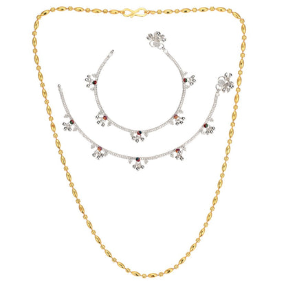 Silver Plated Anklets & 22 inch Gold Plated Chain
