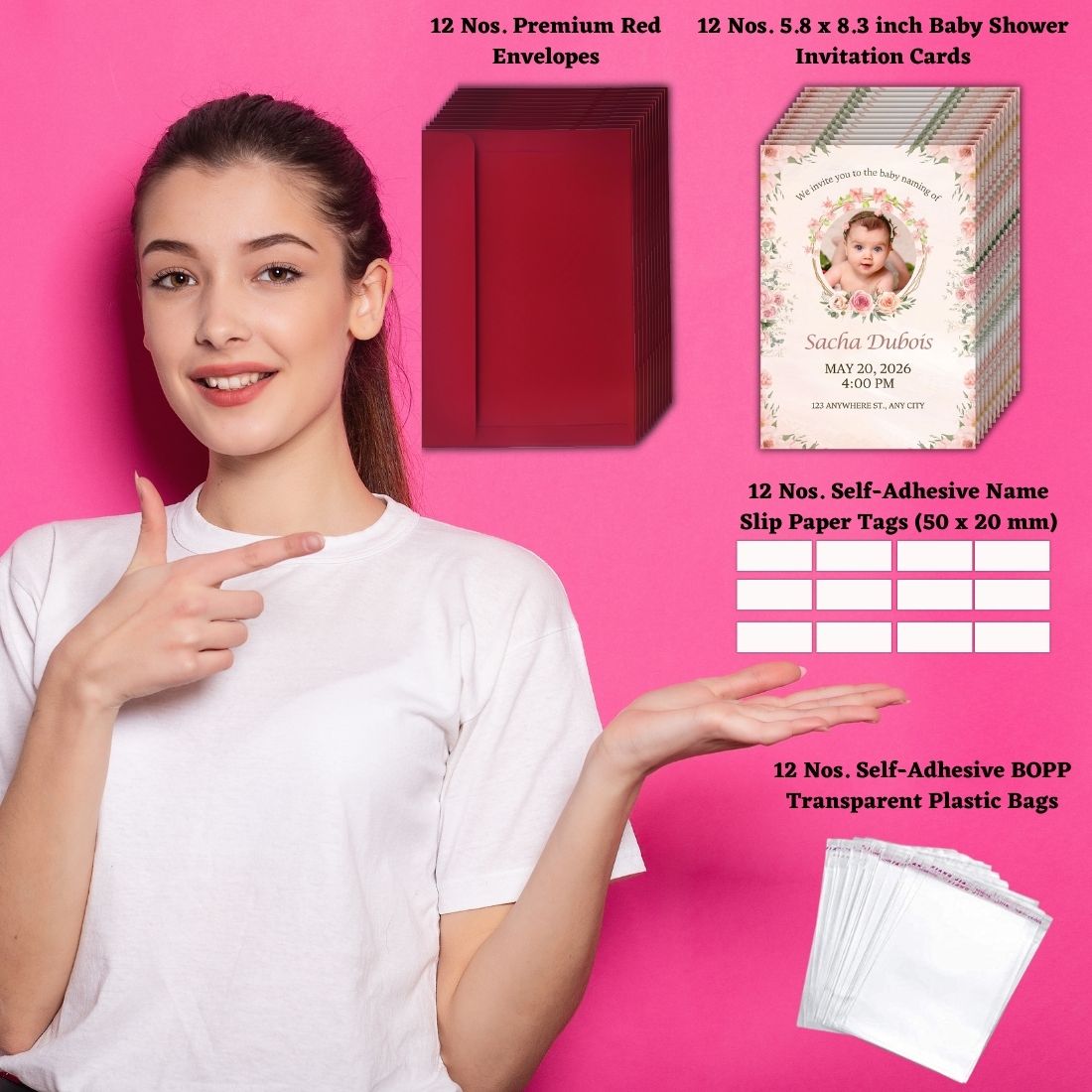 Customised Baby Naming Ceremony Photo Invitation Cards Pack of 12 with Envelopes