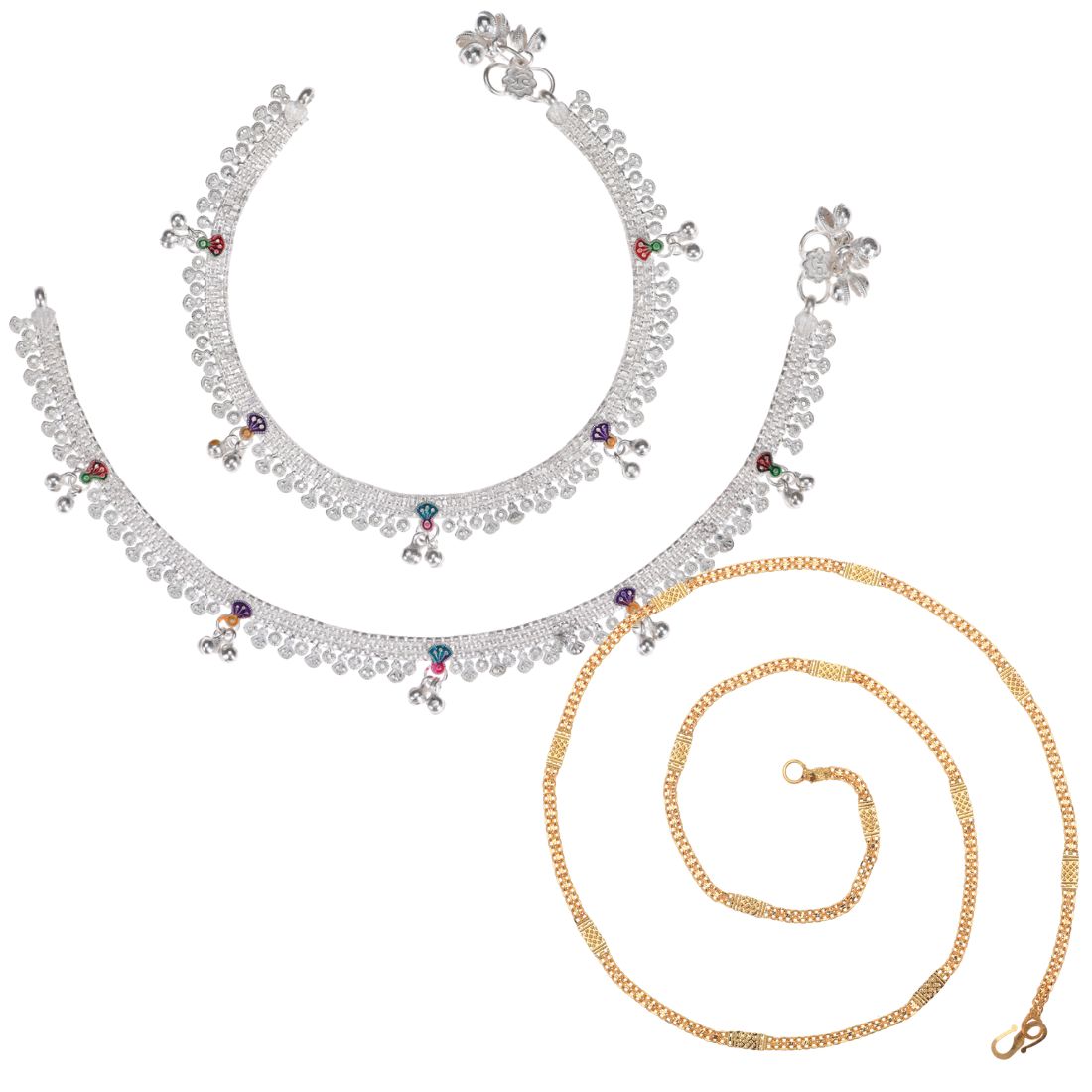 Silver Plated Anklets & 22 inch Gold Plated Chain
