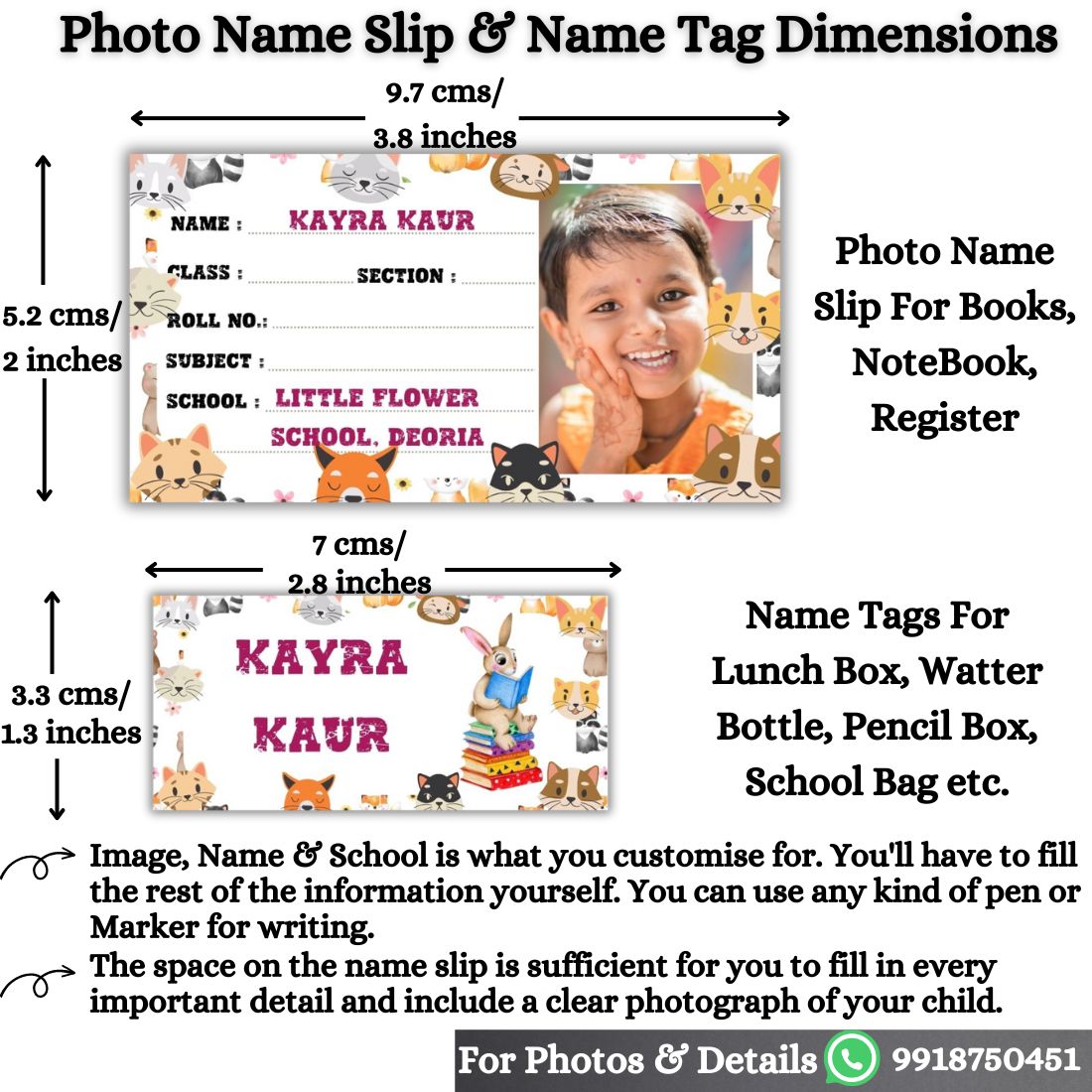 Kids Photo Name Slips & Tags | Pack of 49 | 24 Name Slips & 25 Tags