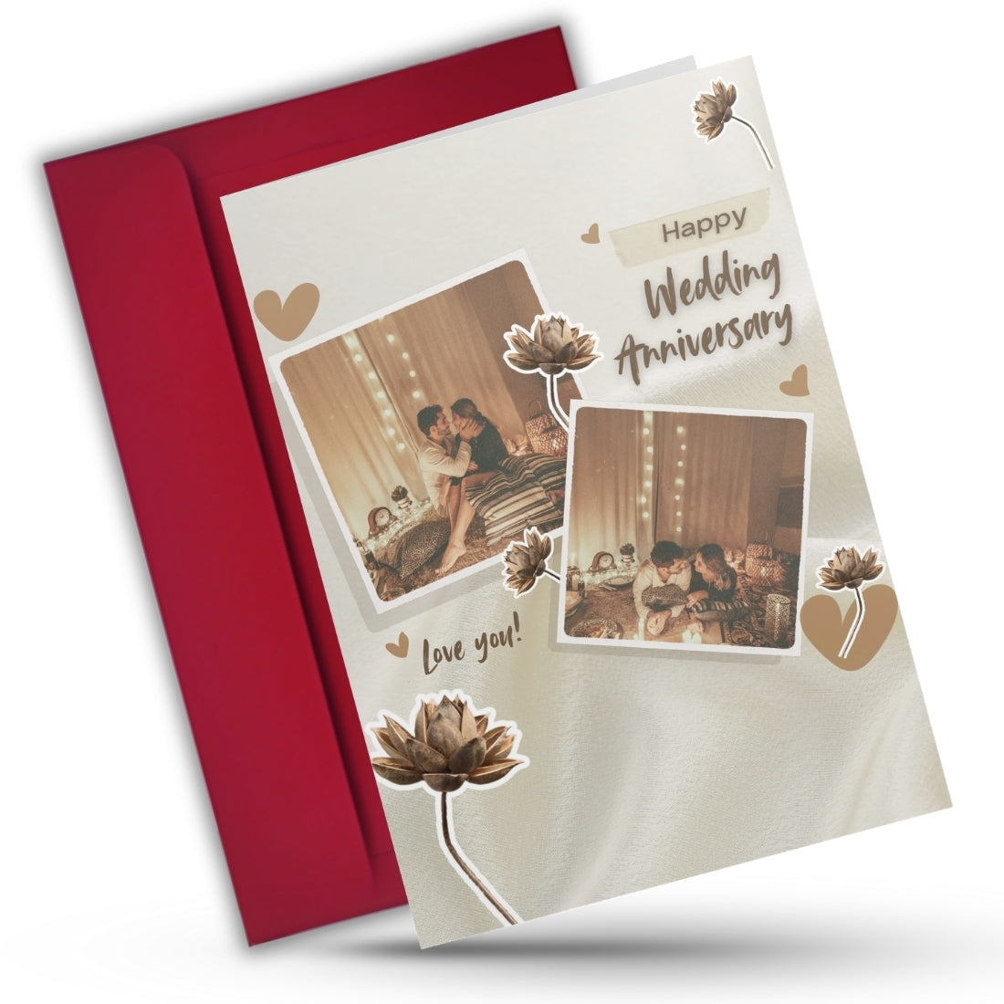 Customised Wedding Anniversary Greeting Card with Photos | Preprinted Inside Message