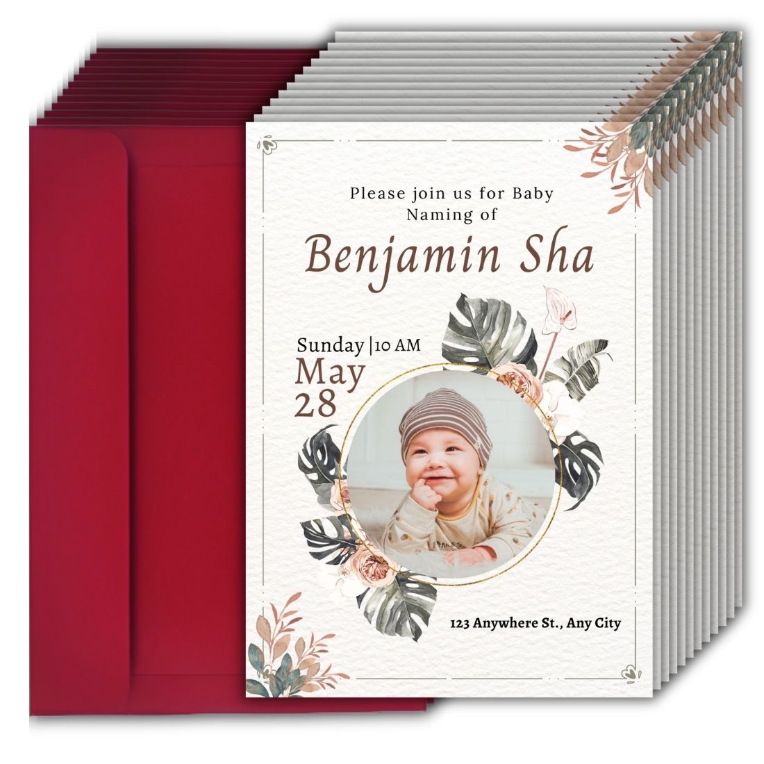 Customised Baby Naming Ceremony Photo Invitation Cards Pack of 12 with Envelopes