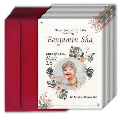 Customised Baby Naming Ceremony Photo Invitation Cards Pack of 12 with Envelopes