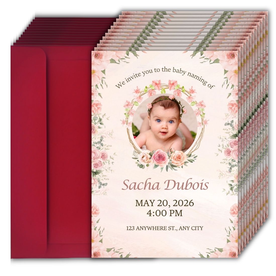 Customised Baby Naming Ceremony Photo Invitation Cards Pack of 12 with Envelopes