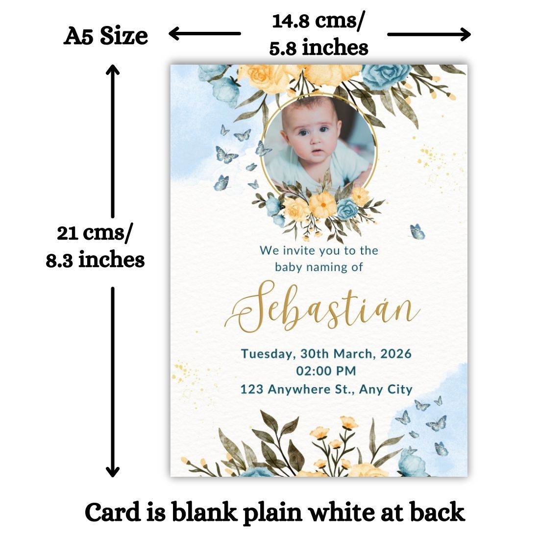 Customised Baby Naming Ceremony Photo Invitation Cards Pack of 12 with Envelopes