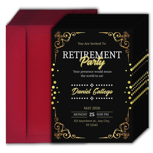 Customised Retirement Farewell Party Invitation Cards Pack of 12 with Envelopes