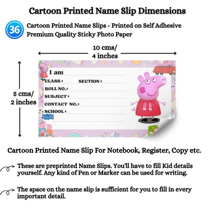 Kids Name Slips Cartoon Printed - Pack of 36 - Self Fill in