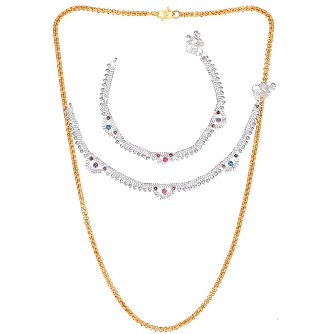 Silver Plated Anklets & 22 inch Gold Plated Chain