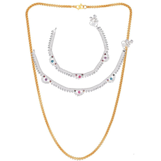 Silver Plated Anklets & 22 inch Gold Plated Chain