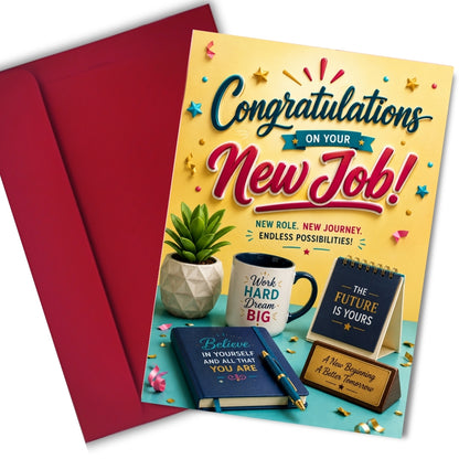 Congratulations on New Job Card — Printed Greeting Card, Multiple Sizes, Thick Photo Paper, Motivational Design