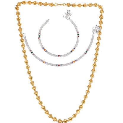 Silver Plated Anklets & 22 inch Gold Plated Chain