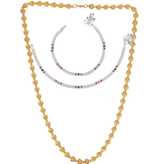 Silver Plated Anklets & 22 inch Gold Plated Chain