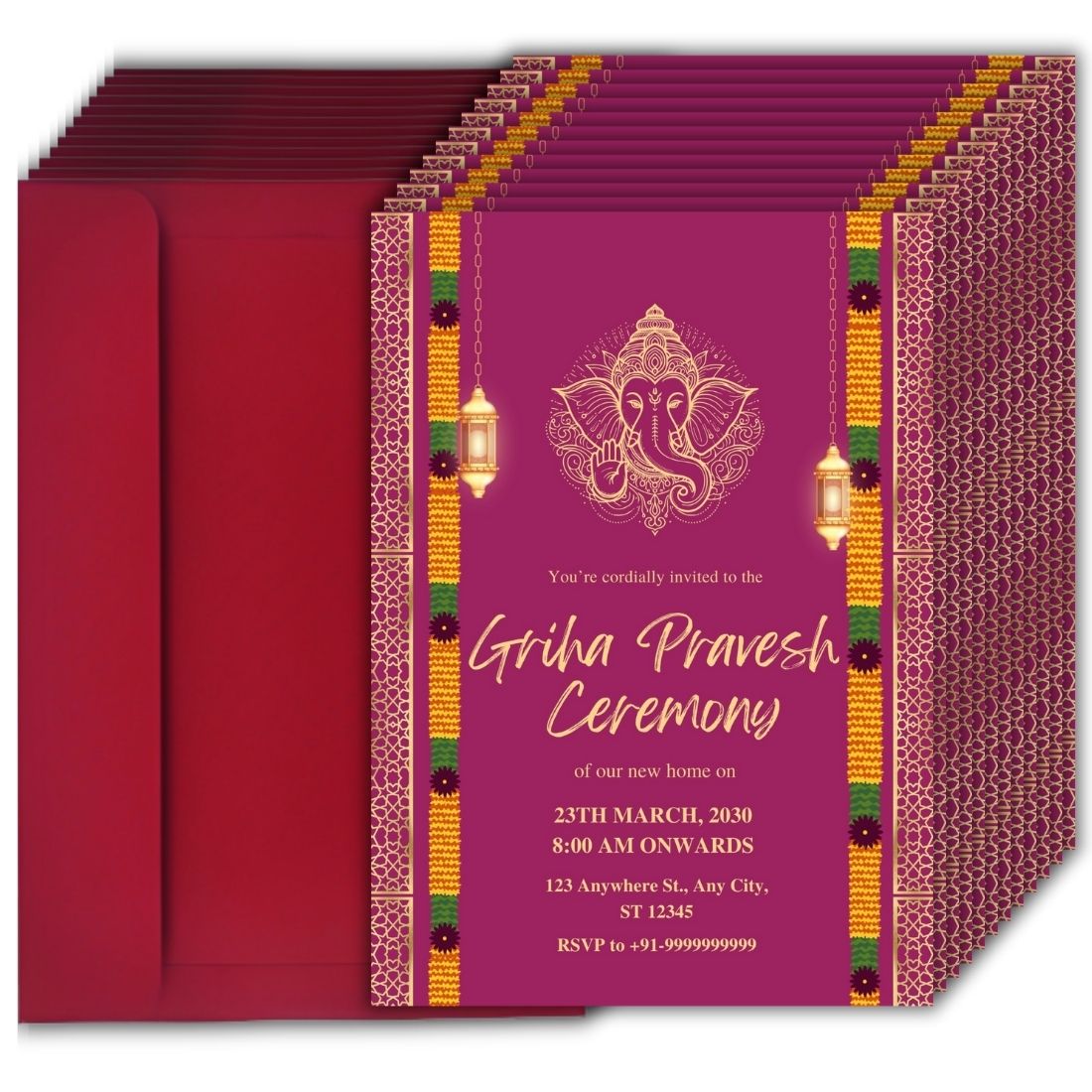 Customized Housewarming Invitation Cards, Pack of 12 Personalized 5.8x8.3 Inch with Premium Red Envelopes