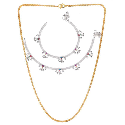 Silver Plated Anklets & 22 inch Gold Plated Chain