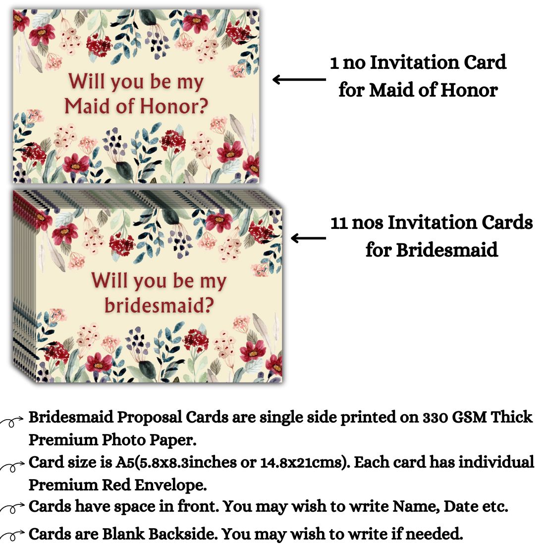 Bridesmaid Proposal Invitation Cards 5.8x8.3inch | Wedding Invite
