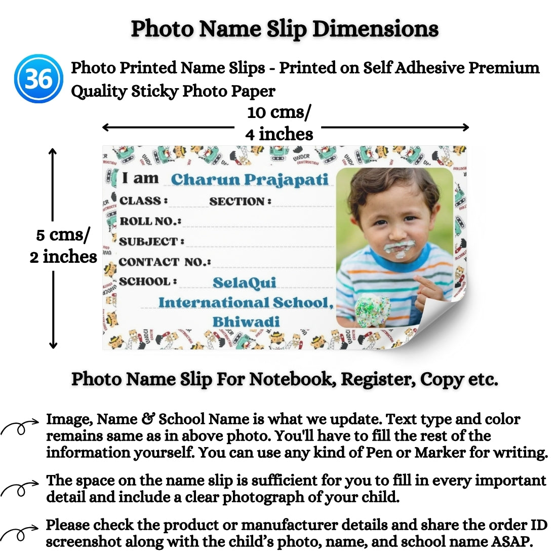 Kids Photo Name Slips Pack of 36