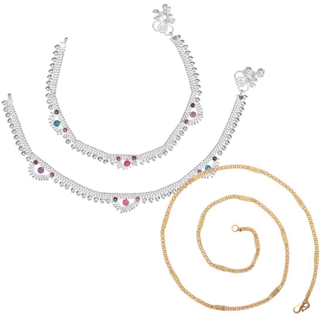 Silver Plated Anklets & 22 inch Gold Plated Chain