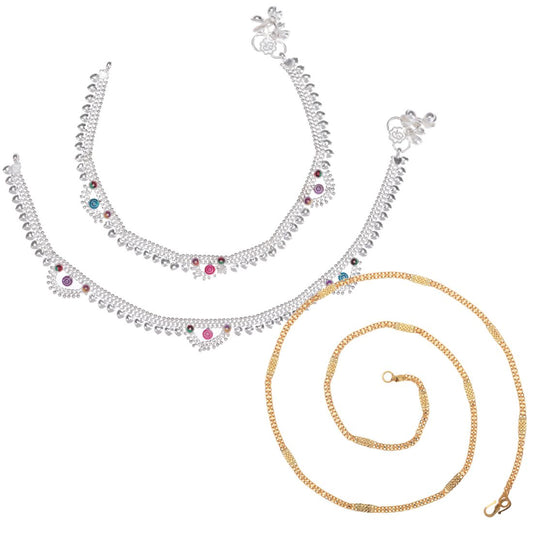 Silver Plated Anklets & 22 inch Gold Plated Chain