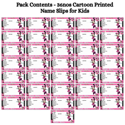 Kids Name Slips Cartoon Printed - Pack of 36 - Self Fill in