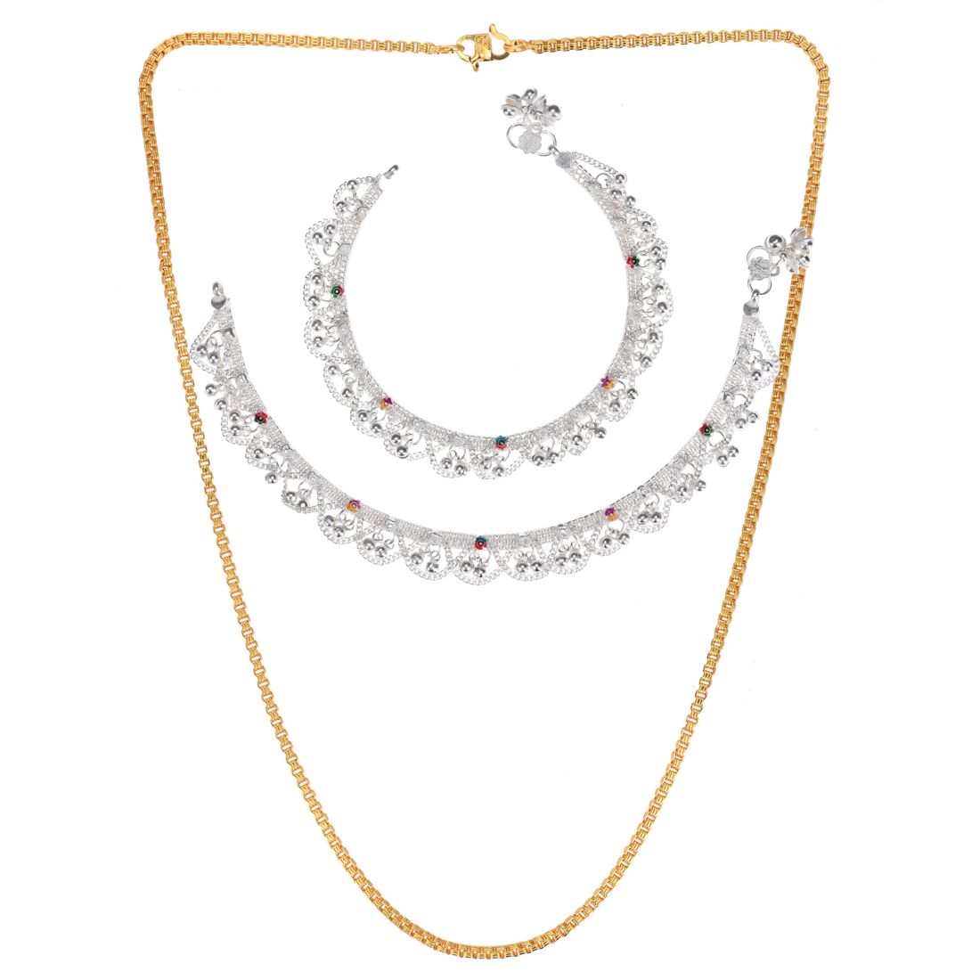 Silver Plated Anklets & 22 inch Gold Plated Chain