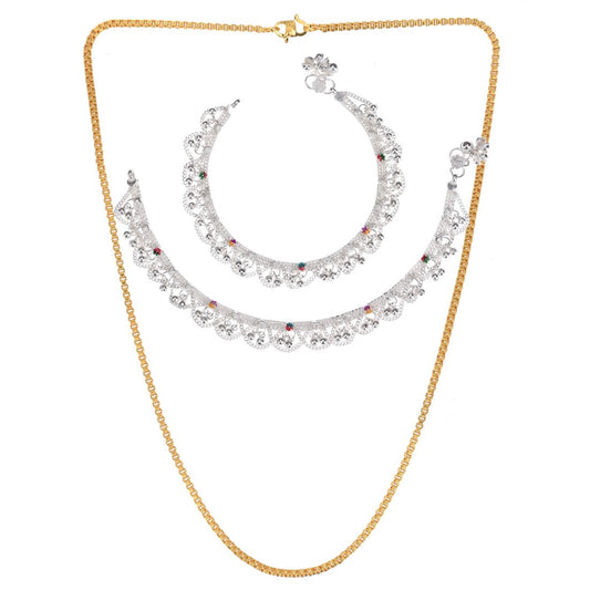 Silver Plated Anklets & 22 inch Gold Plated Chain