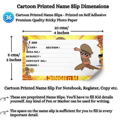 Kids Name Slips Cartoon Printed - Pack of 36 - Self Fill in