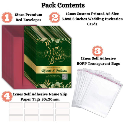 Custom Wedding Invitation Cards with Envelopes | Pack of 12 | One side Printed