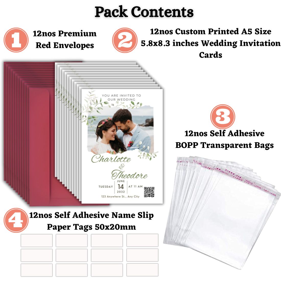 Custom Wedding Invitation Card with Couple Photo | Pack of 12 | One side Printed | Envelopes Included