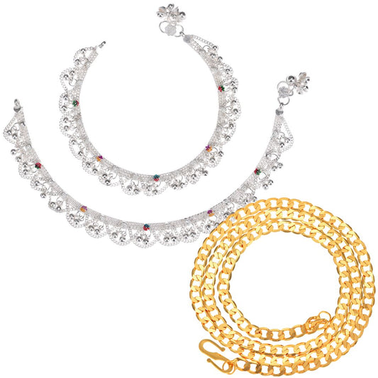 Silver Plated Anklets & 22 inch Gold Plated Chain