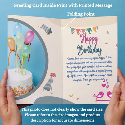 Birthday Greeting Card with Photo for Wife Girlfriend | Preprinted Inside Message