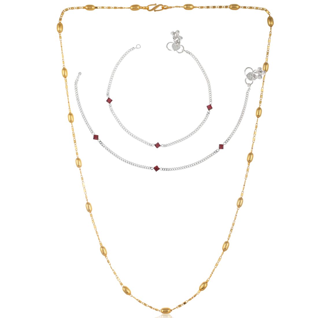 Silver Plated Anklets & 22 inch Gold Plated Chain