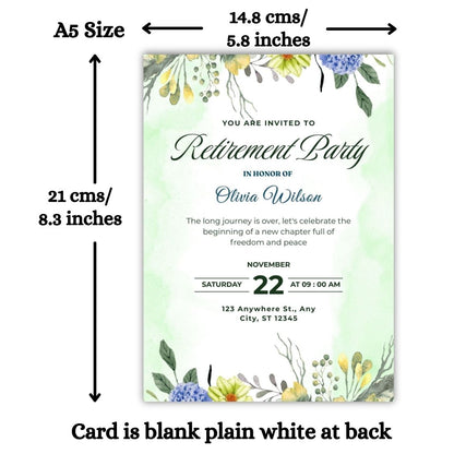 Customised Retirement Farewell Party Invitation Cards Pack of 12 with Envelopes